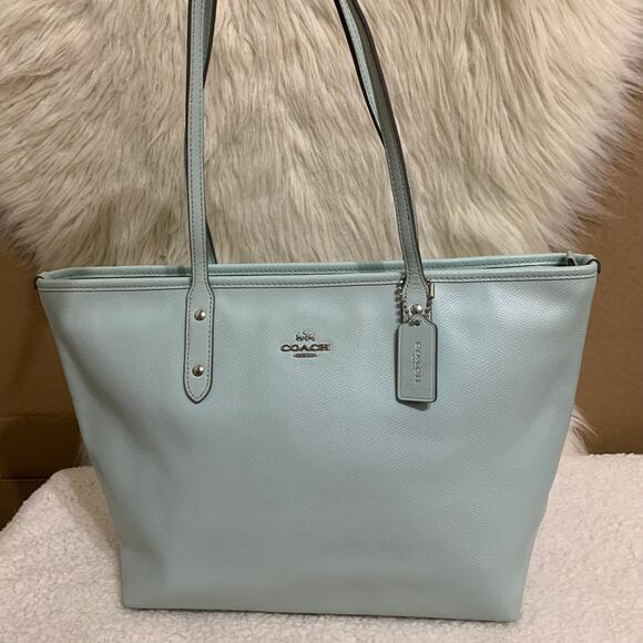 COACH Cross Grain Leather Zip Top CITY TOTE in Sea Glass F36875 - Picture 12 of 16